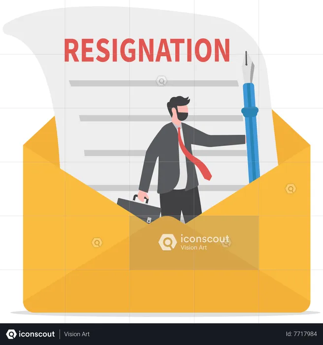 Businessman writing resignation email  Illustration