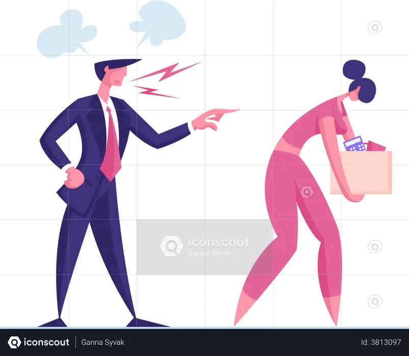 Businessman yelling and firing female worker  Illustration
