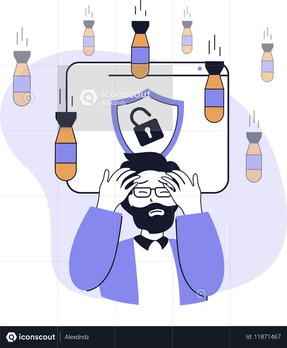 Businessman's system in danger  Illustration
