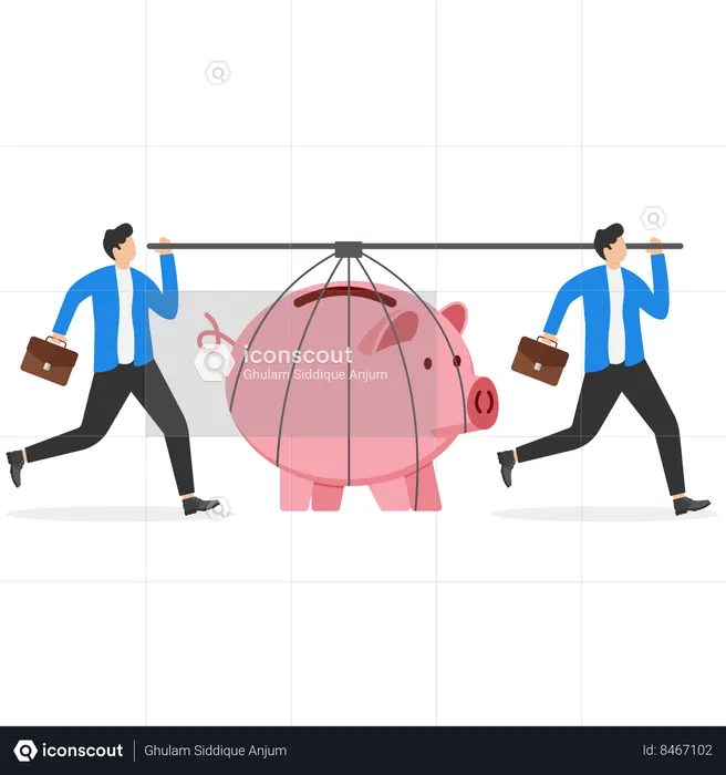 Businessmen carry huge pink piggy banks  Illustration