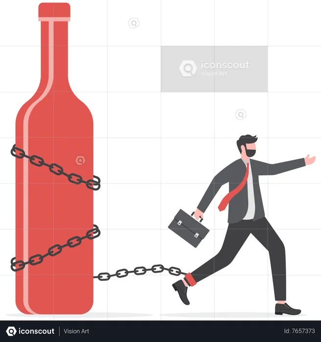 Businessmen chained to alcohol bottle  Illustration