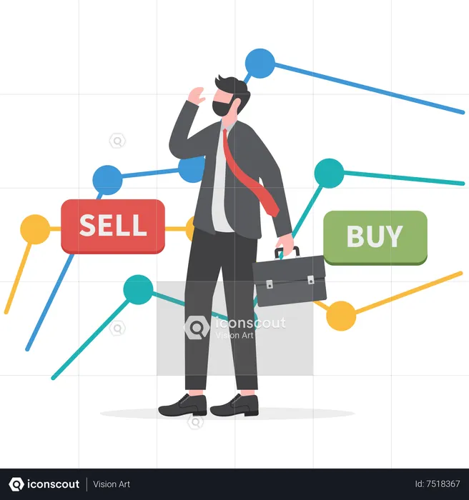 Businessmen choose between sell or buy stock market  Illustration