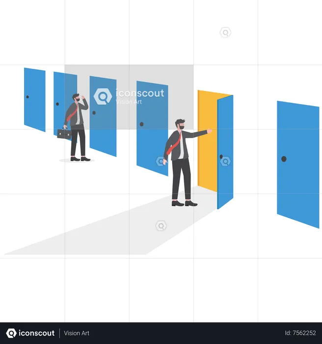 Businessmen choose to open the professional door  Illustration