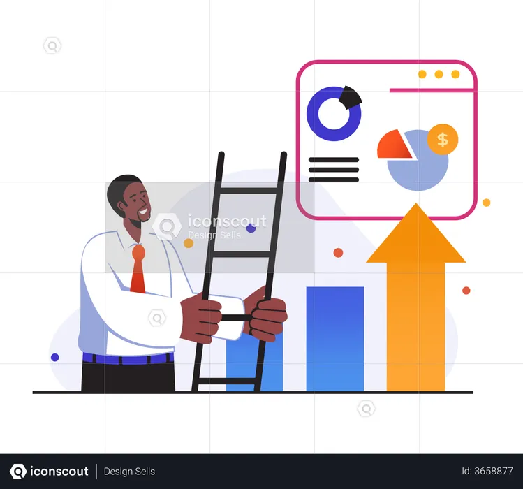 Businessmen climbing on ladder to reach target  Illustration