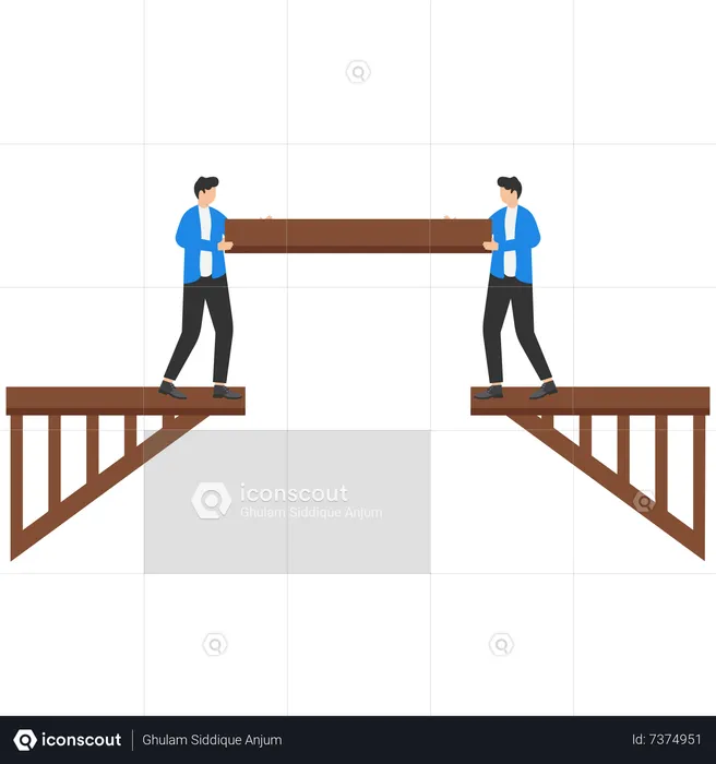 Businessmen connecting bridge with missing part  Illustration