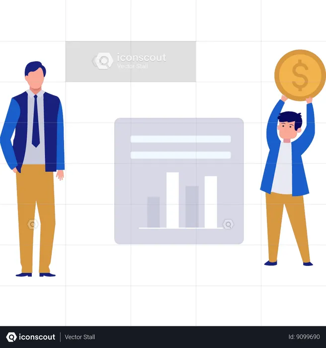 Businessmen discussing about bar graphs  Illustration