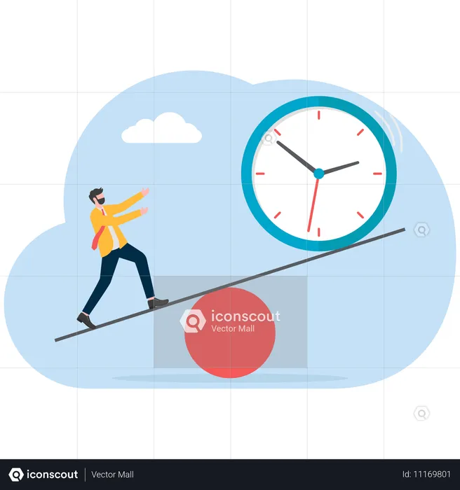 Businessmen down lever to make clock rise  Illustration