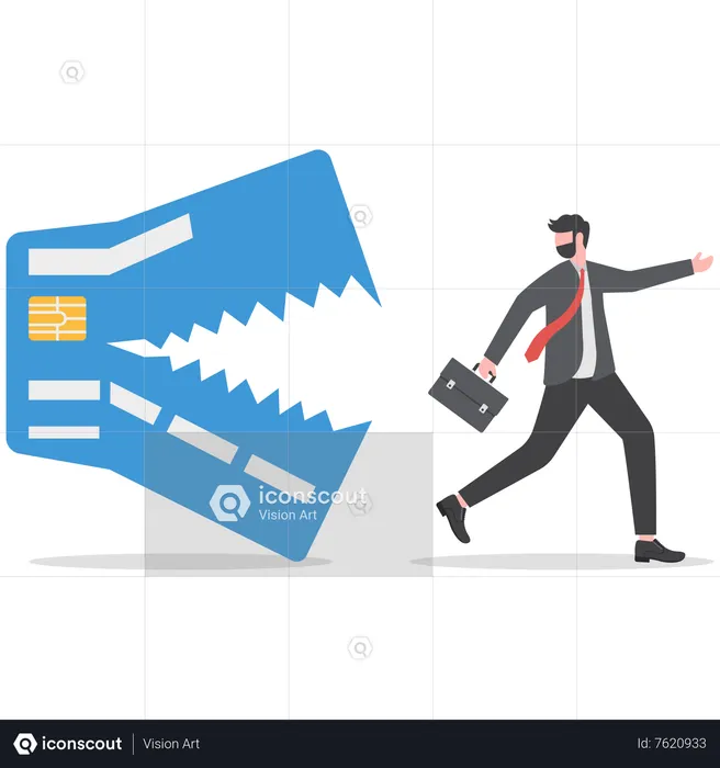 Businessmen escape from the dangers of credit card debt  Illustration