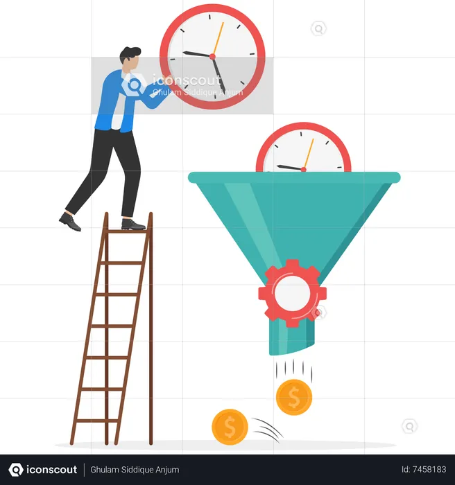 Businessmen funnel time and get money  Illustration