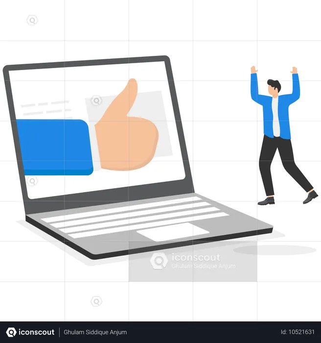 Businessmen hand from the laptop screen shows thumbs up  Illustration