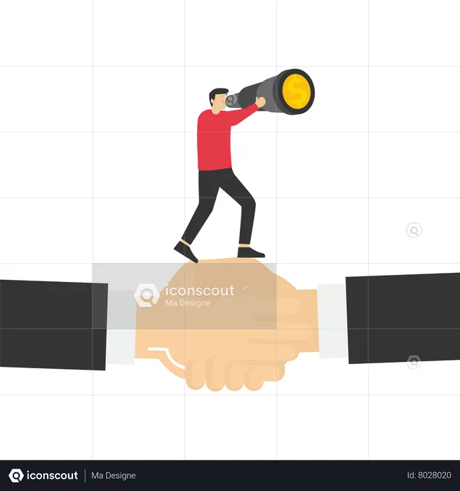 Businessmen handshake with leader finding money  Illustration