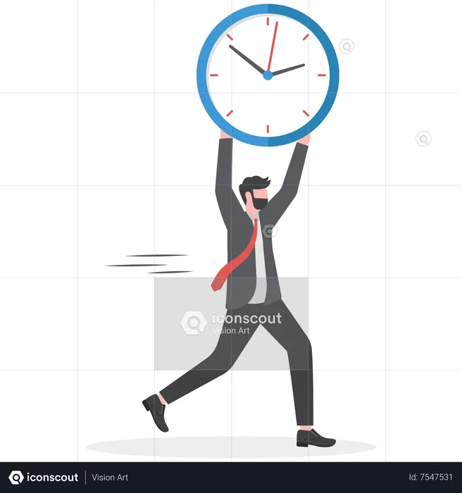 Businessmen hold a clock overhead  Illustration