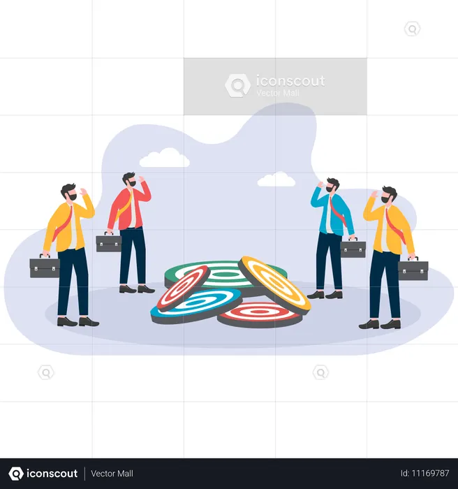 Businessmen looking at messy target  Illustration