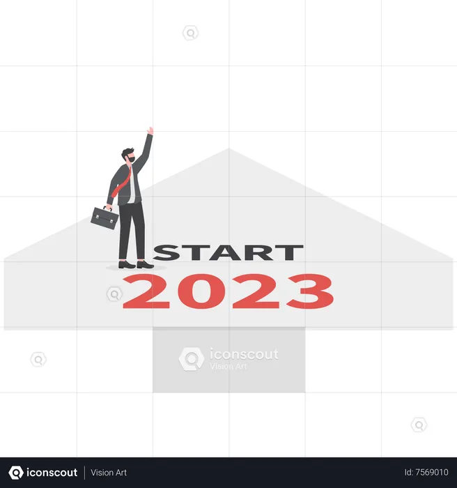 Businessmen planning to run on business path in early 2023  Illustration