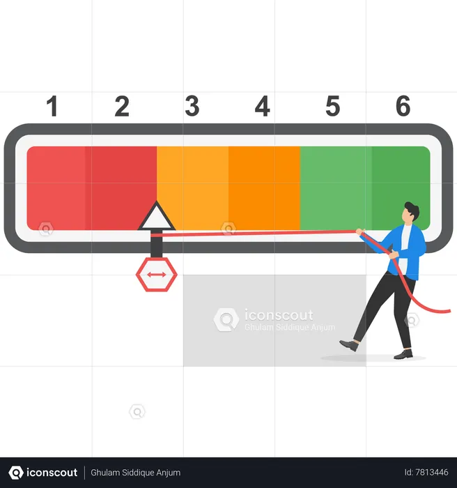 Businessmen pull the needle to the green bar scale  Illustration