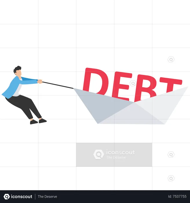 Businessmen push the word debt financial freedom  Illustration