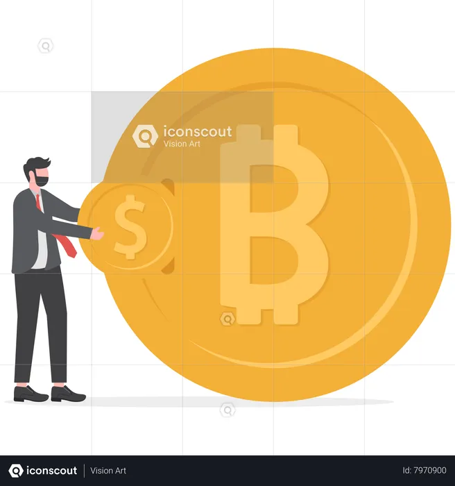 Businessmen put dollar coin exchanges for bitcoin  Illustration