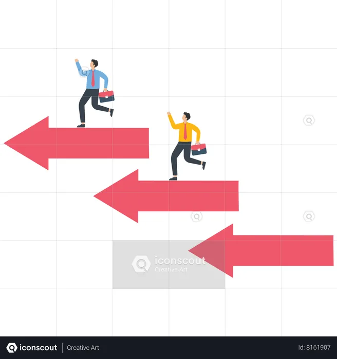 Businessmen running forward on three arrows  Illustration
