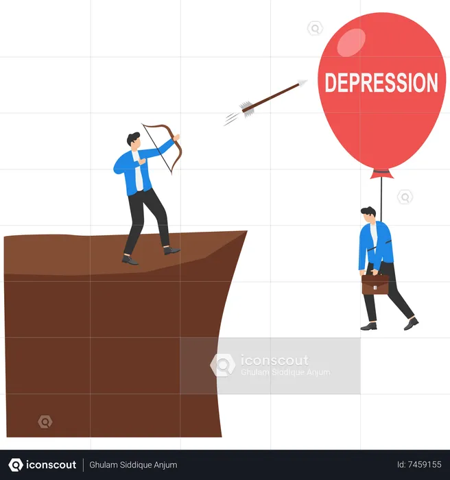 Businessmen shooting depression balloon  Illustration