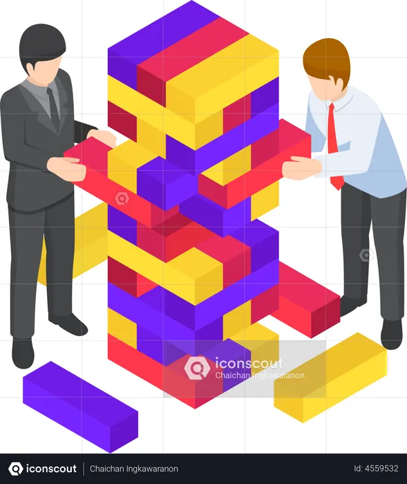 Businessmen solving puzzle to win competition  Illustration