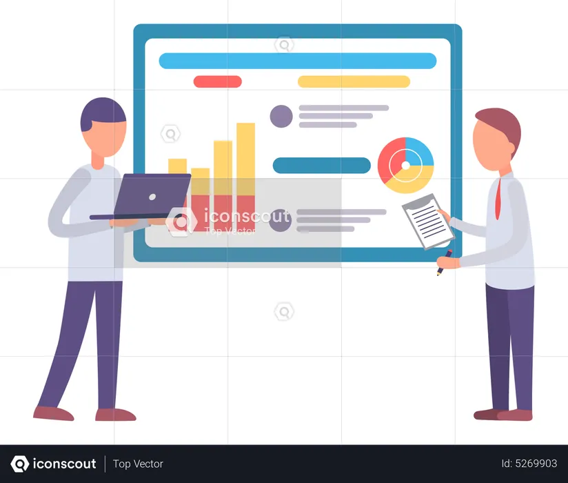 Businessmen Standing near Board with Analytics  Illustration