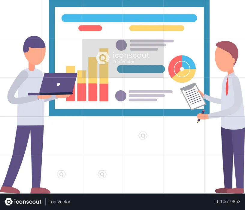 Businessmen Standing near Board with Analytics  Illustration