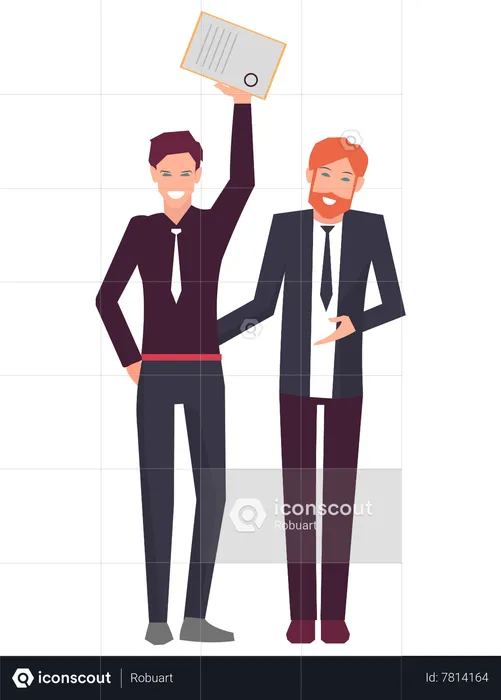 Businessmen standing with diploma in hands  Illustration