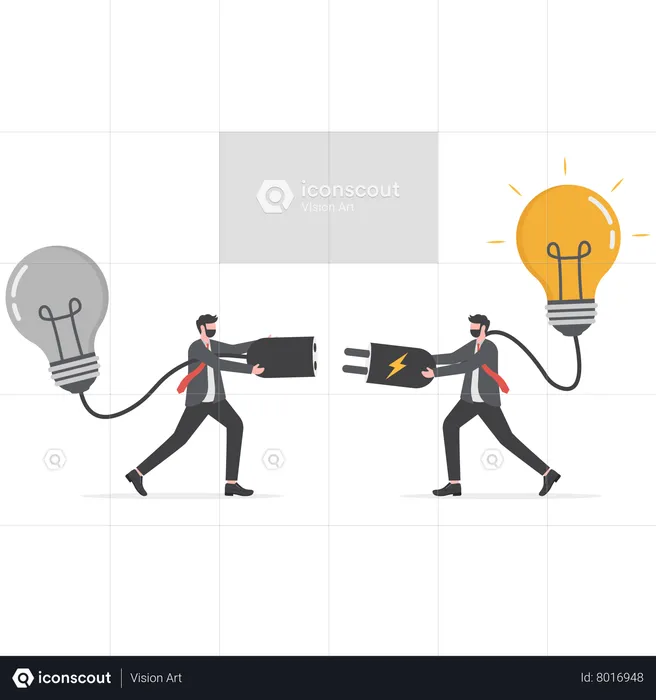 Businessmen suits hold a plug and socket for share idea  Illustration