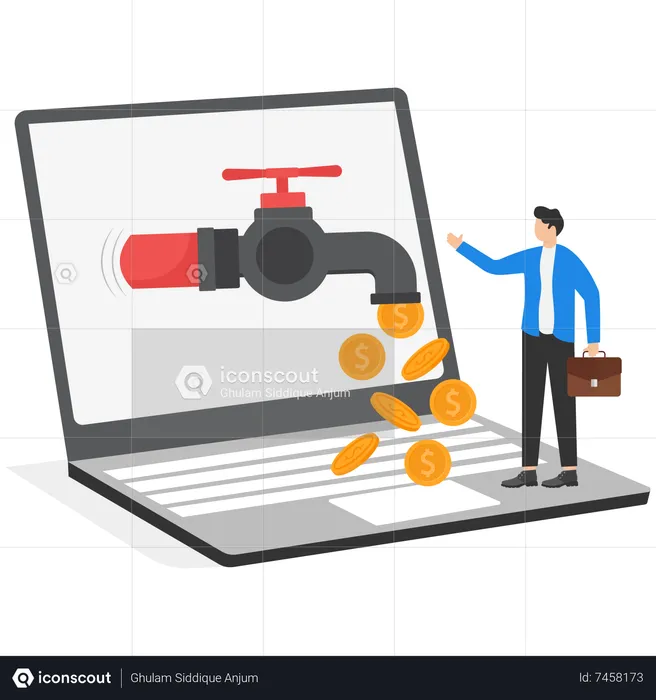 Businessmen taking coins of money from laptop  Illustration