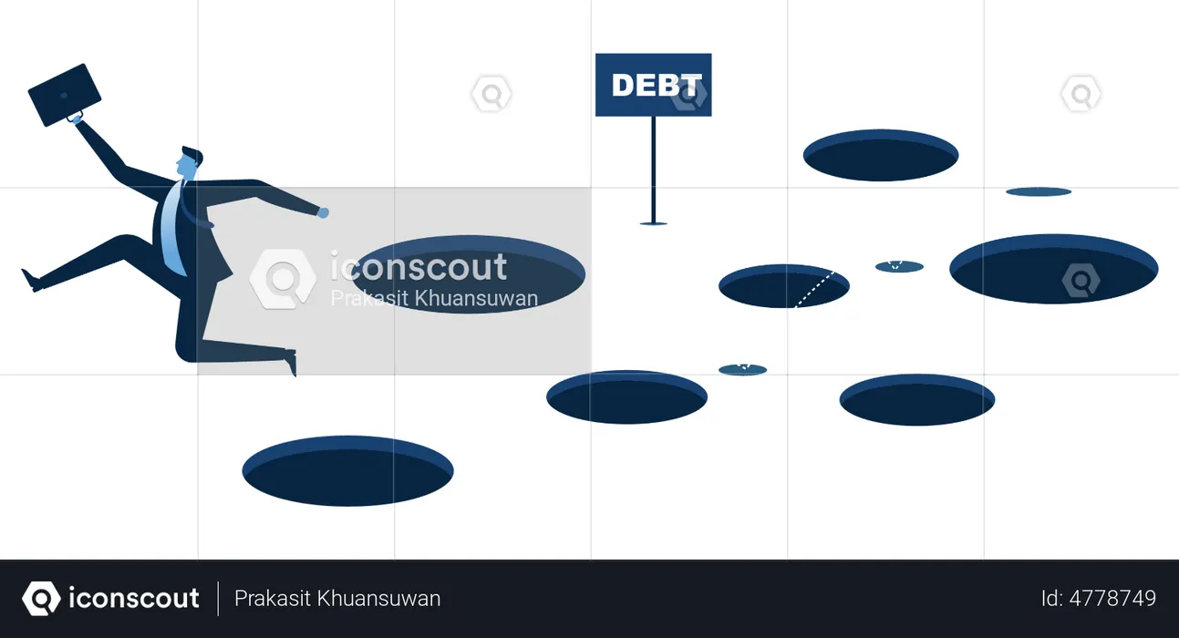 Businessmen trying to run their business in state of debt  Illustration