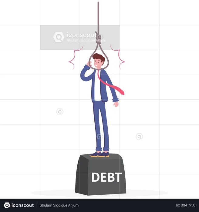 Businessmen with rope of hanging because of debt problem  Illustration