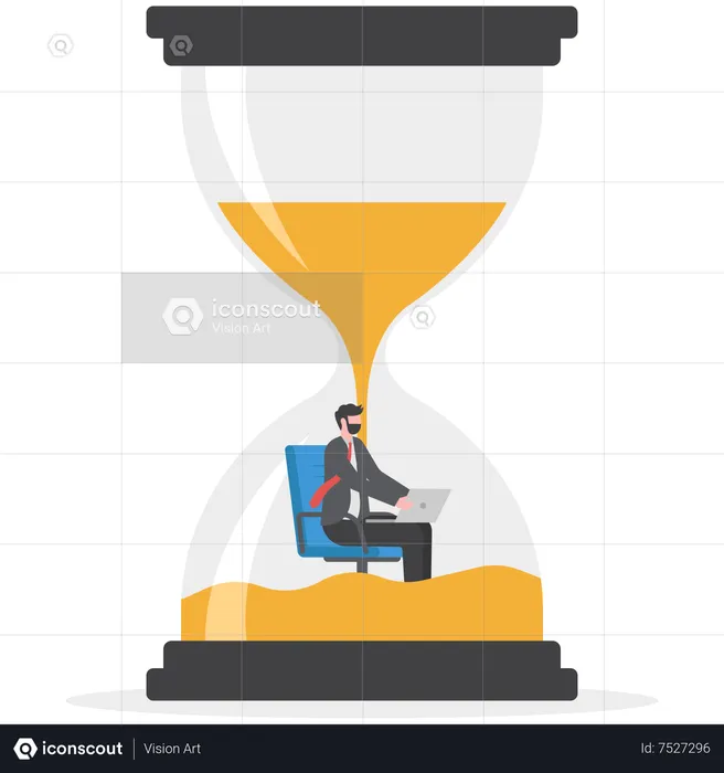 Businessmen work inside a sand clock or hourglass representing a deadline  Illustration
