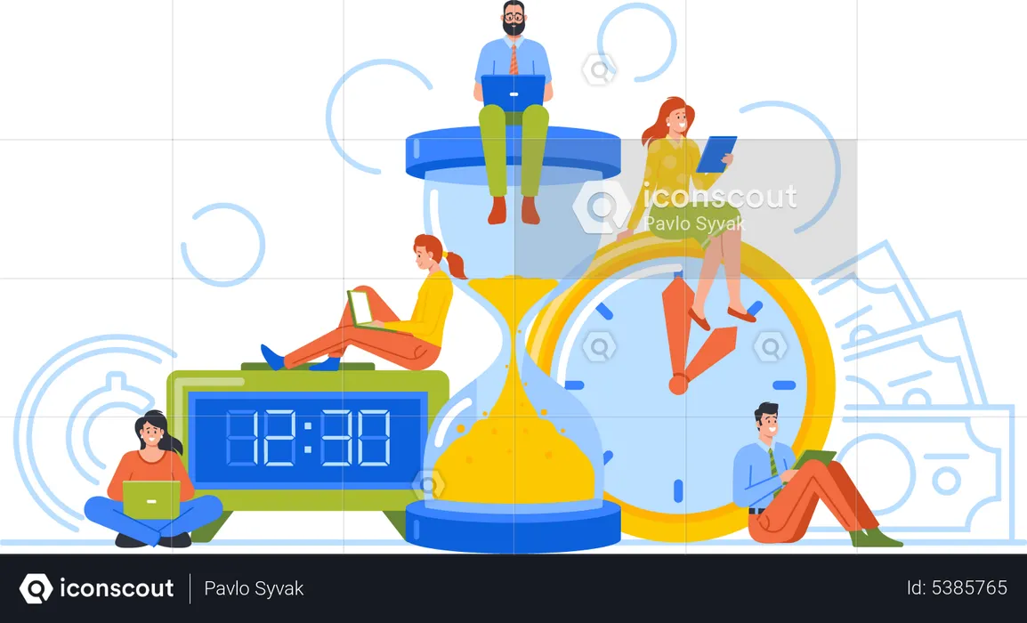 Businesspeople around of Huge Clocks  Illustration