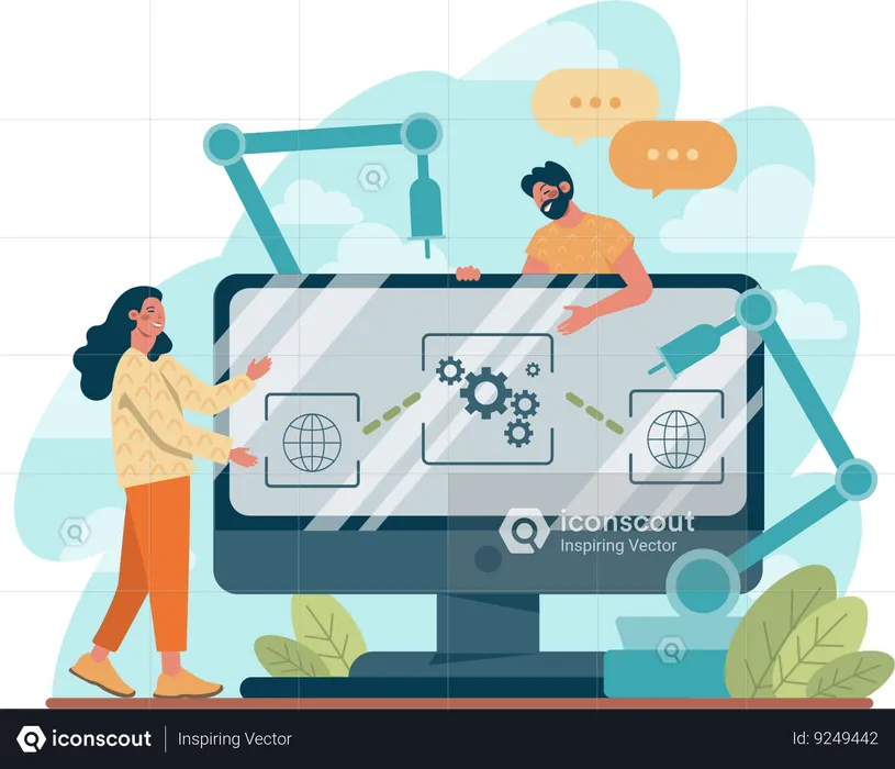 Businesspeople doing business automation  Illustration