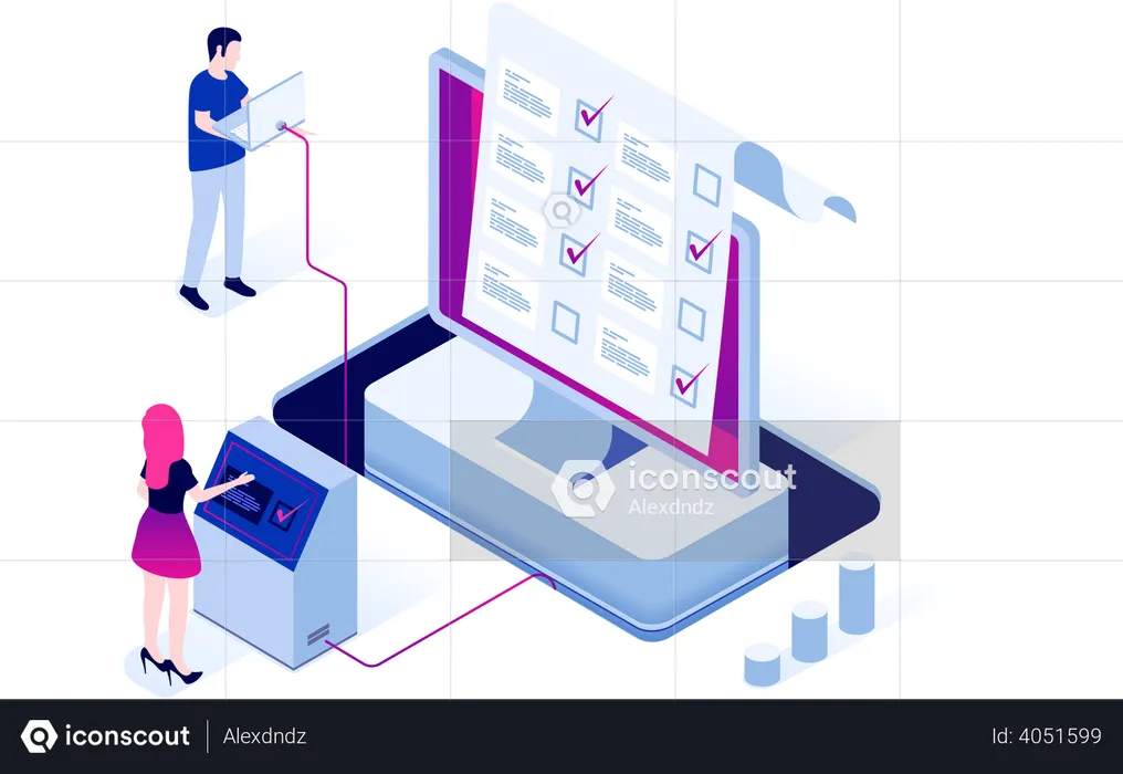 Businesspeople doing checkmark on task list  Illustration