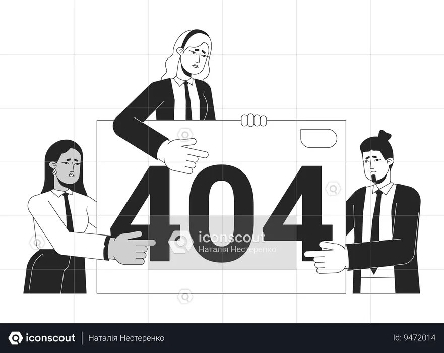 Businesspeople presentation failure black white error 404 flash message  Illustration