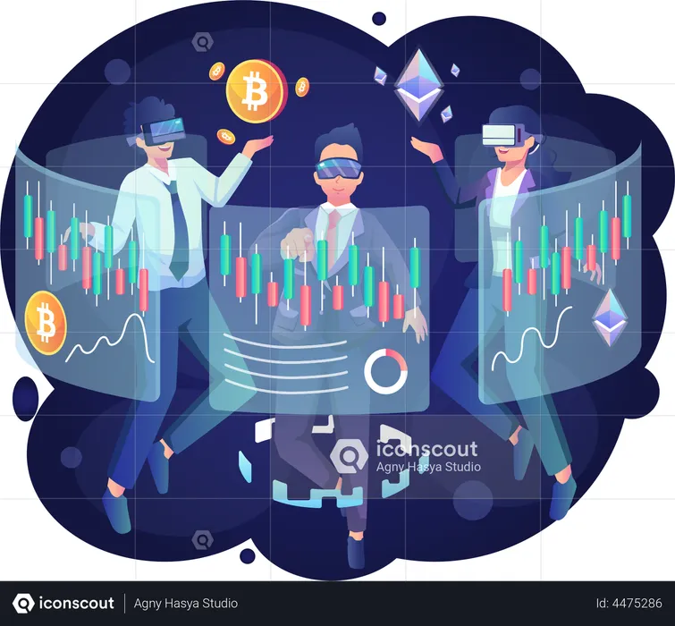 Businesspeople trading cryptocurrency in Metaverse  Illustration