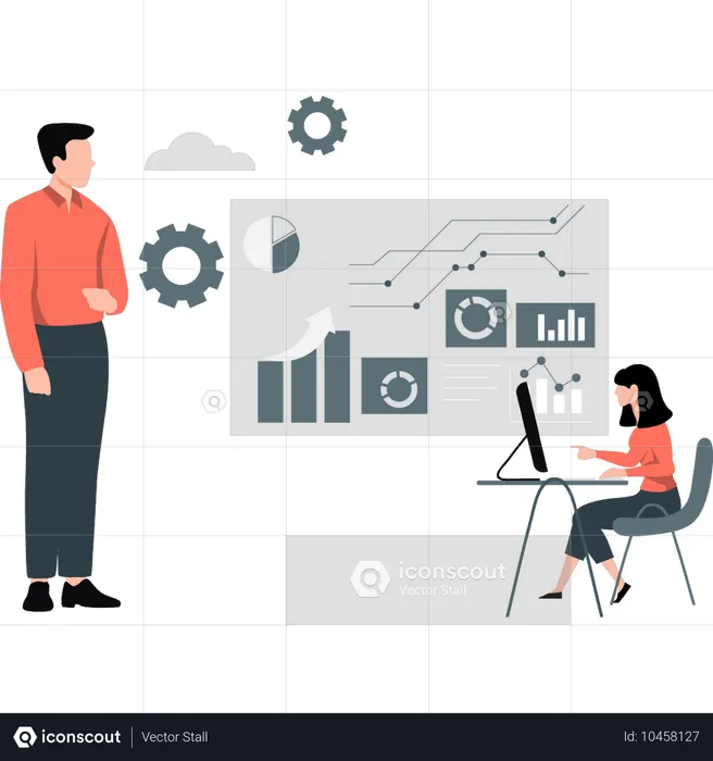 Businessteam analyzing company business data  Illustration