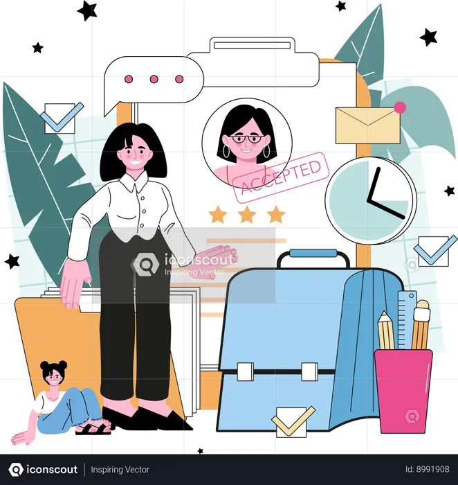 Businesswoman accept new employee profile  Illustration
