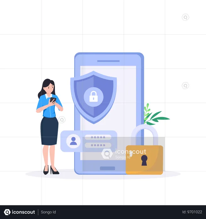 Businesswoman Access Sensitive Information Using Login Password  Illustration