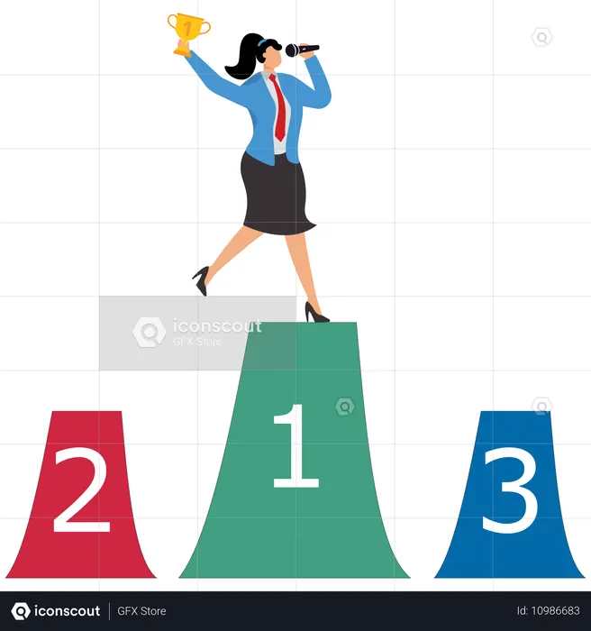 Businesswoman achieves business target in competition  Illustration