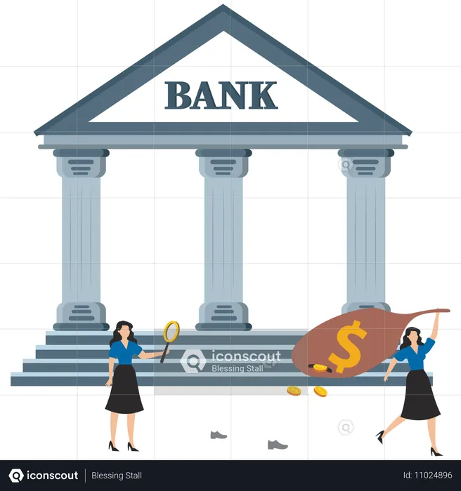 Businesswoman analysing bank crime  Illustration