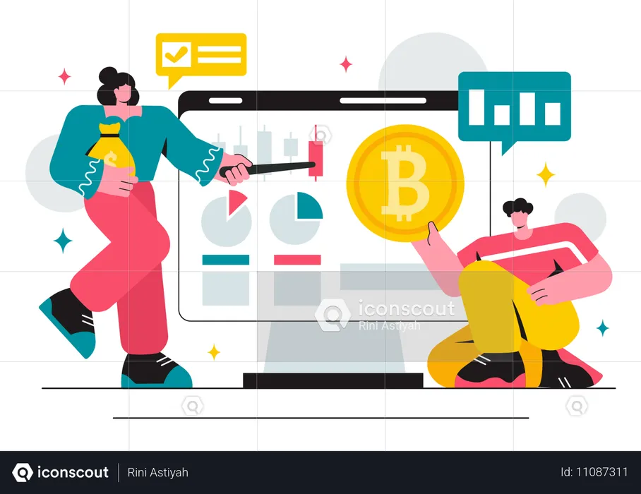 Businesswoman analysing bitcoin  Illustration