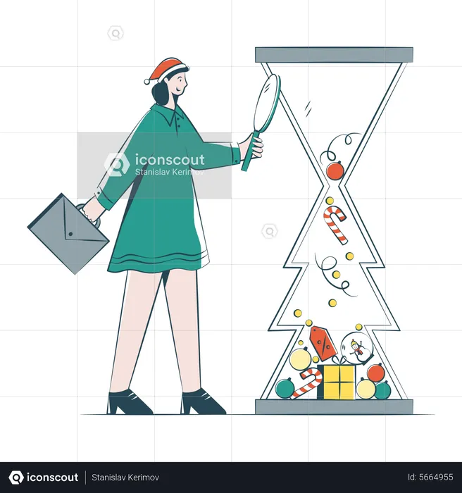 Businesswoman Analyzes Christmas Data  Illustration