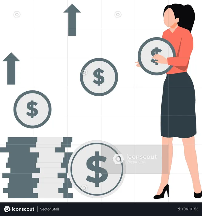 Businesswoman analyzes financial growth  Illustration