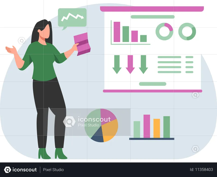 Businesswoman analyzes loss Business Report  Illustration