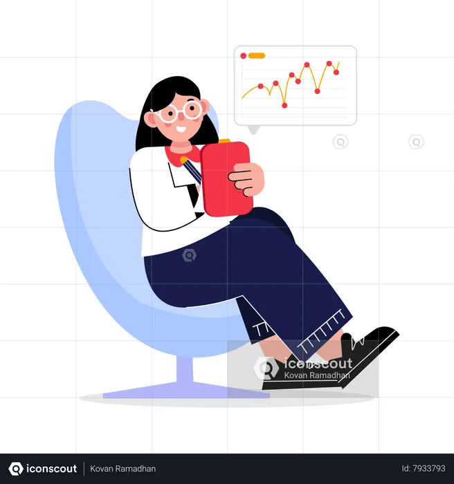 Businesswoman analyzing business data  Illustration