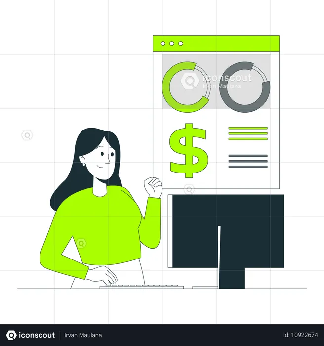 Businesswoman Analyzing Financial Data on Computer  Illustration