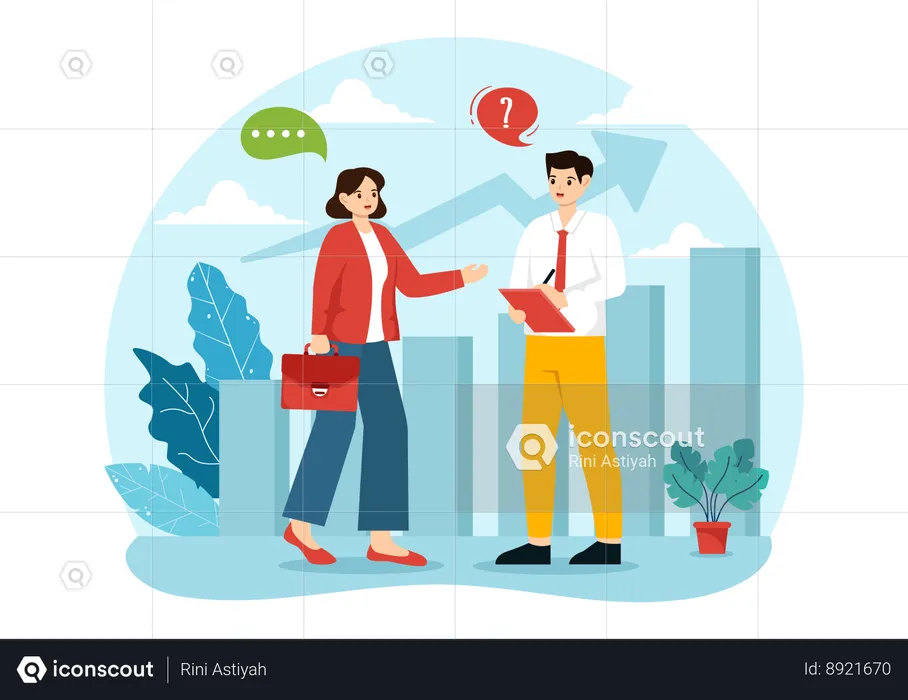 Businesswoman and  businessman discuss about business  Illustration