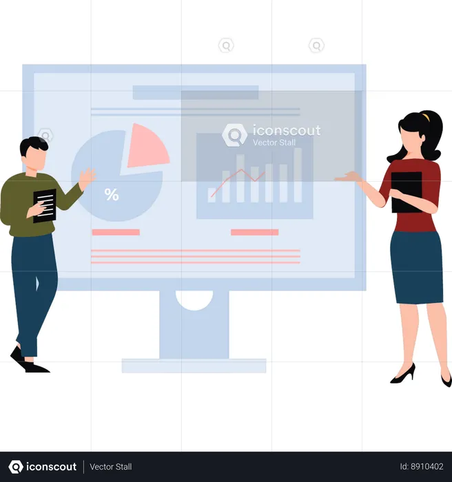 Businesswoman and businessman giving business presentation  Illustration